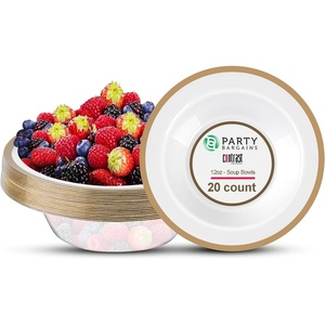 image:imagePARTY BARGAINS 12oz Contrast Collection Disposable Bowls Contrast Collection Clear with Gold Rim 20 Pack