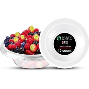 image:imagePARTY BARGAINS 12oz Contrast Collection Disposable Bowls Contrast Collection Clear with White Rim 10 Pack